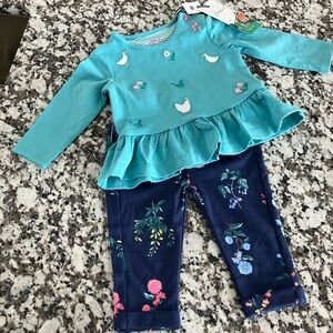 Joules NWT 3/6 month Top and Floral Leggings Set